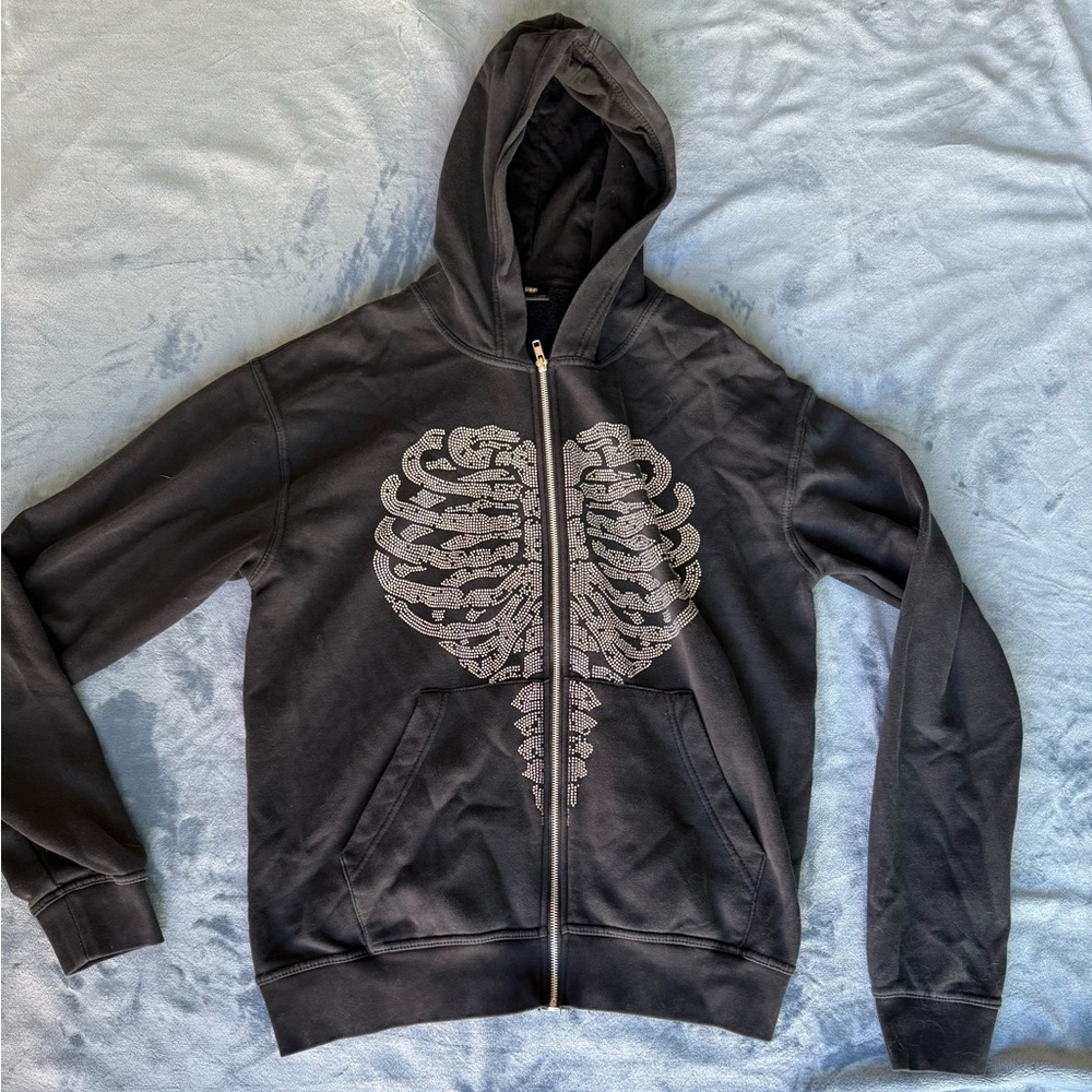 Men's Black Skeleton Graphic Hoodie Jacket